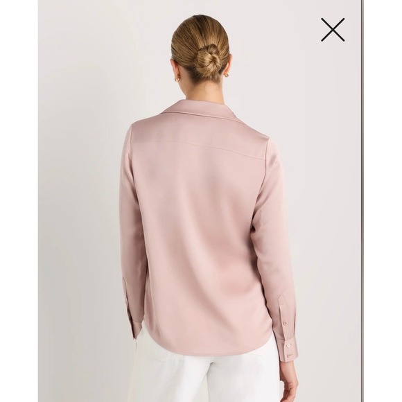 NWT* Quince Silk Washable Stretch Notch Collar Blouse XL Champagne  Soft Pink - Picture 2 of 11
